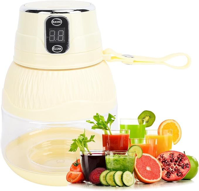 500ML Portable Juicer Cup for Smoothie Maker for Shakes and Cordless Blender Multifunctional Electric Blender with Travel Lid for Kitchen Home Office (Light Yellow)
