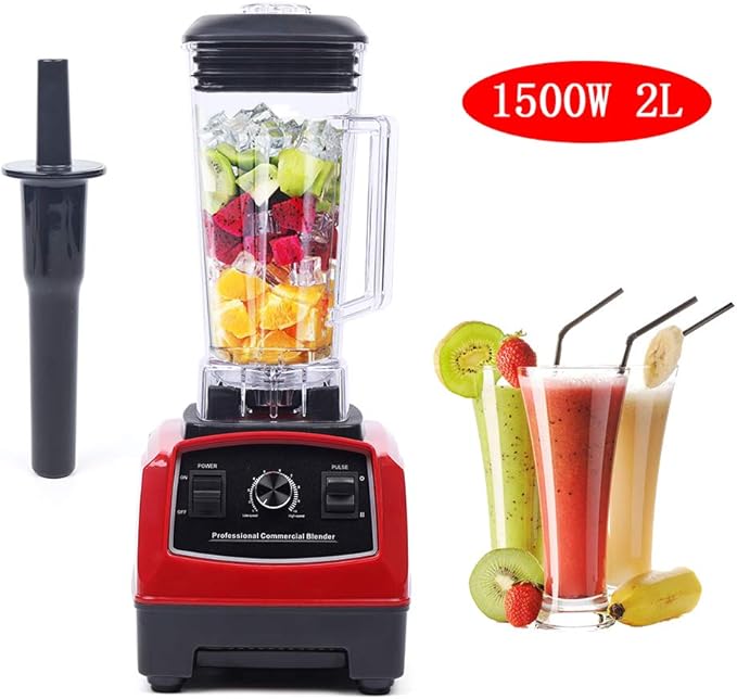 2L/2000cc Smoothie Blender for Kitchen AC 110V/1500W Adjustable Speed Countertop Commercial Blender Maker for Domestic and Commercial Using Red Black Clear (Red Black Clear)