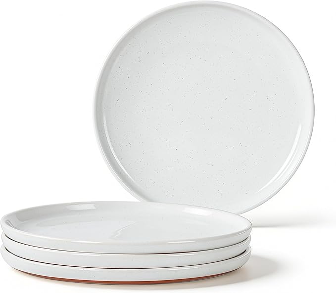 GZG Ceramic Dinner Salad Plates Set of 4 8 Inch Speckled Dinnerware Dessert Plates with Clay-Tone Base Microwave Oven Dishwasher Safe