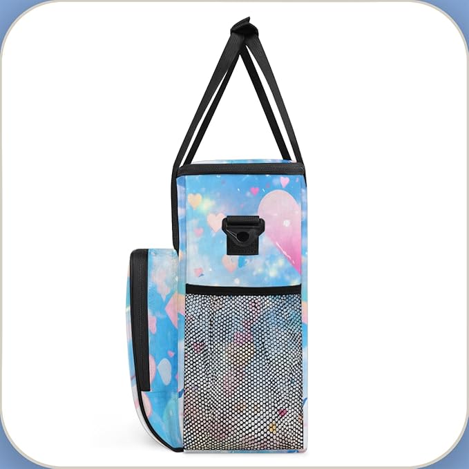 Glitter Coffee Maker Carrying Bag Pink Heart Portable Travel Storage Tote Bag Compatible with K-Mini or K-Mini Plus Single Serve Coffee Brewer Carrying Case with Multiple Pockets &amp Shoulder Stra