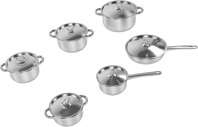 Stainless Steel Cookware Set Pot and Pan Set with Lid and Riveted Handle for Induction Cooker Kitchen Cooking Utensil for Home