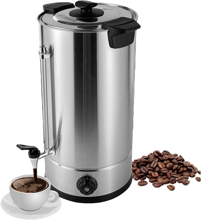 16L Coffee Maker Stainless Steel 100-Cup Large Commercial Coffee Machine Quick Brew 30-100℃ Double Wall Cafe Percolator Hot Water Urn for Catering Offices Church