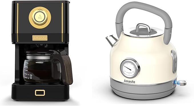 Amaste Black Coffee Maker &amp White Retro Electric Kettle Set