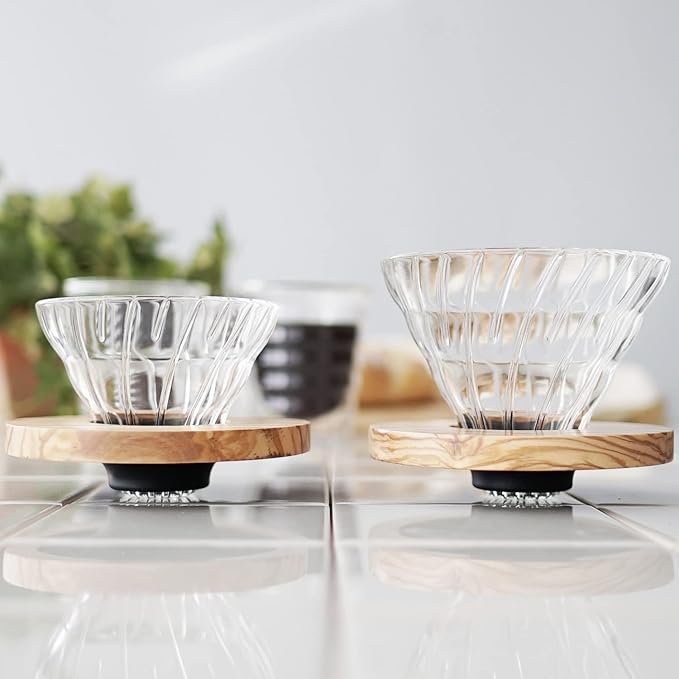 Hario VDGR-02-OV V60 Heat Resistant Glass Permeable Coffee Dripper Olive Wood 02 Coffee Drip For 1 to 4 Cups