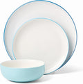 Oneida Dinnerware Set 24/7 Colors Turquoise 12-Piece Set Service For 4 Dishwasher Safe Microwave Safe Porcelain Plates And Bowls sets Dish Set Plate Set Home And Kitchen (Turquoise 12 Piece)