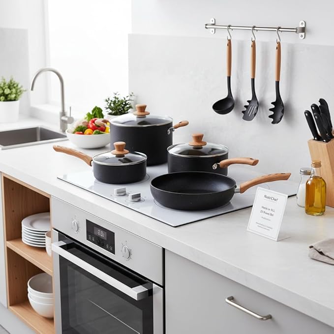 NutriChef 22‑Piece Non‑Stick Ceramic Pots and Pans Set – For All Cooktops Including Induction – PTFE &amp PFAS Free Includes Bakeware &amp Utensils