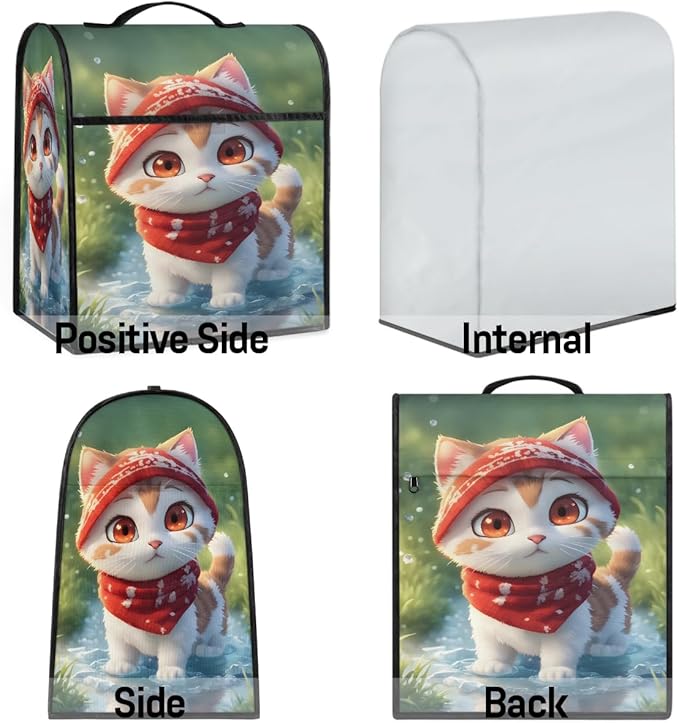 Kitchen Aid Mixer Cover Animal Cute Cat Stand Mixer Cover Compatible with 6-8 Quarts Stand Mixers Dust Covers with Zipper Pocket Foldable Washable Kitchen Aid Organizer Bag