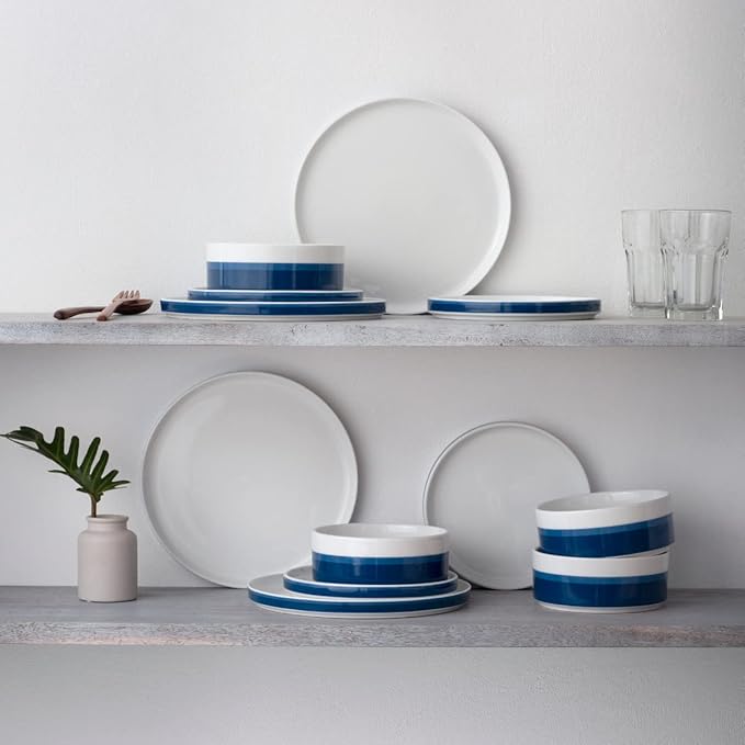 Noritake ColorStax Stripe Blue 12-Piece Dinnerware Set Service for 4
