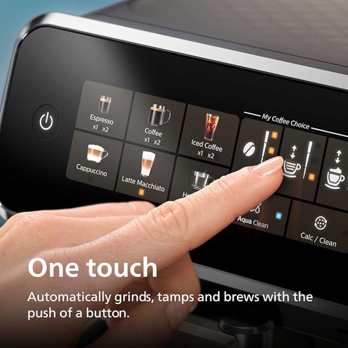 Philips 3300 Series Fully Automatic Espresso Machine with LatteGo Milk System and integrated grinder 6 Hot &amp Iced Coffee Pre-Sets 40% Quieter SilentBrew 15-Bar Pressure Glossy Black (EP3341/50