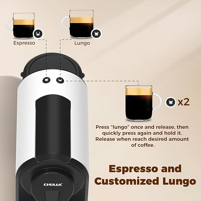 CHULUX Mini Espresso Machine for Nespresso Pod 20 Bar Single Serve Coffee Maker 1400W White