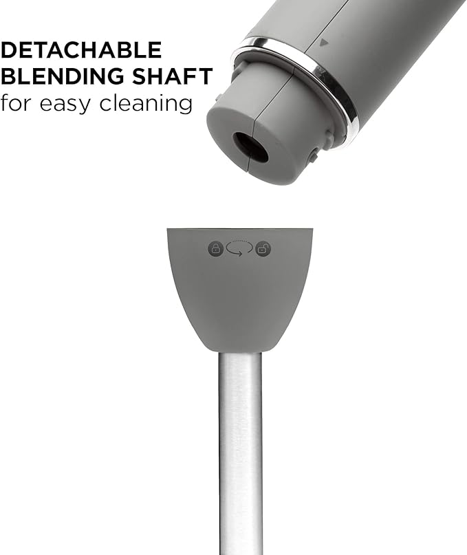 Chefman Immersion Stick Hand Blender with Stainless Steel Blades Powerful Electric Ice Crushing 2-Speed Control Handheld Food Mixer Purees Smoothies Shakes Sauces &amp Soups Grey