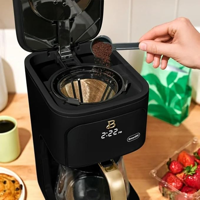 B- 12-Cup Programmable Coffee Maker with Touch-Activated Display Auto Brew Timer Reusable Filter &amp Large Glass Carafe (Black Sesame)