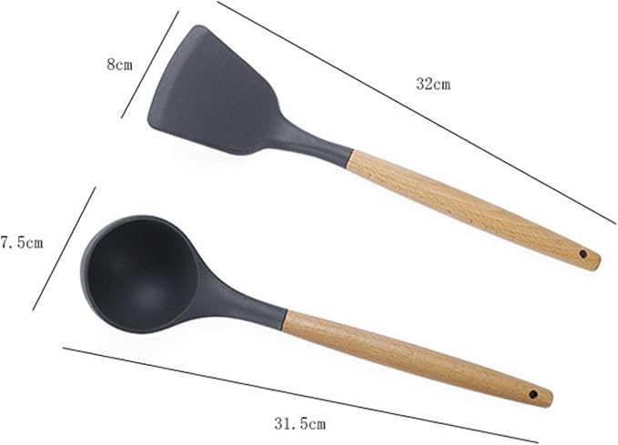 Kn020 11 in 1 Wooden Handle Silicone Non-Stick Spatula Spoon Kitchen Tool + Bucket Set Cookware Set Cookware Picnic Boiler Cookware