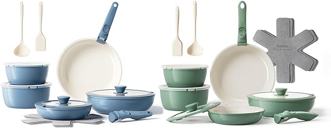 Redchef 32pcs Ceramic Pots and Pans Set Non Stick Nonstick Kitchen Cookware Set with Detachable Handle Non Toxic PFAS PFOA &amp PTFE Free RV Ceramic Cookware Set for Camping Dishwasher/Oven Safe
