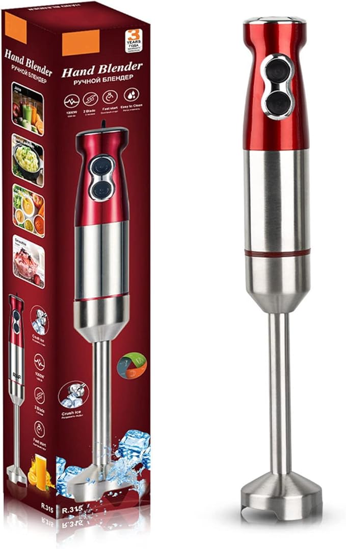 1000W Handheld Blender 12 Speed and Turbo Mode Electric Hand Blender Stainless Steel Immersion Handheld Stick Blender for Soup Puree Baby Food EU Plug