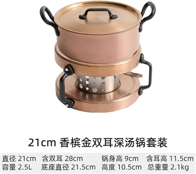 Thcbme 炉自助小火锅单人火锅 Ceramic Dish Set 旋转一人一锅家用不锈2-3人锅具/birthday plates Lounge Round Reactive Glaze Stoneware Dinnerware Set/21cm槟金双耳深汤锅套装
