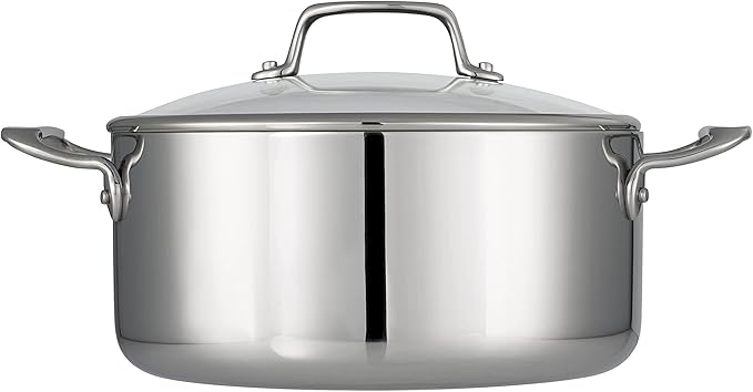 Tramontina Tri-Ply Clad Stainless Steel 5-Quart Dutch Oven Pot with Glass Lid Induction-Ready Dishwasher-Safe NSF-Certified