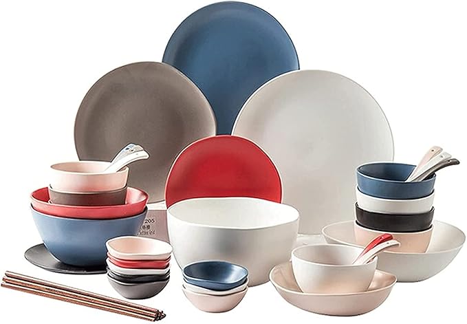 Porcelain Dinnerware Sets Plates and Bowls Sets 42 Pieces-Porcelain Dinnerware Set Service for 6/8 Modern Kitchen Dinnerware Set Include Plates Bowl Sets-for Home Fruit Salad Snack