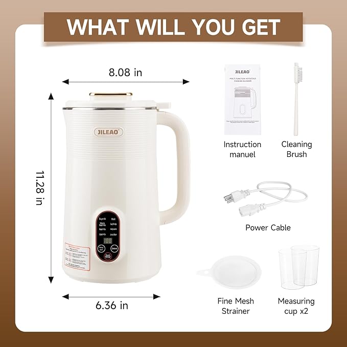 10 in 1 Almond Milk Maker &amp Nut Milk Maker Machine 35oz Automatic Soy Oat Coconut Milk Juice &amp Porridge Maker with 8 Blades Delay Start Keep Warm Boil Water Self-Cleaning Cream