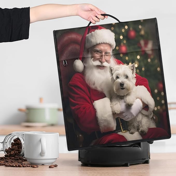Kitchen Aid Mixer Cover Christmas Santa Puppy Stand Mixer Cover Compatible with 6-8 Quarts Stand Mixers Dust Covers with Zipper Pocket Foldable Washable Kitchen Aid Organizer Bag