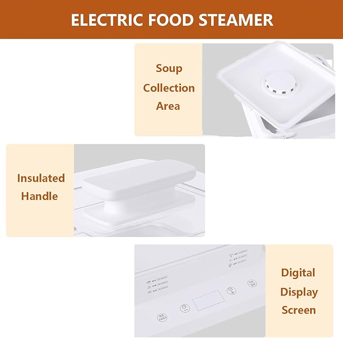 Electric Warming Device For Food With 6 Cooking Modes | Detachable Steam Rice Cookers | 24-Hour Appointment For Seafood Cereals | Electric Multi-Cookers | Stainless Steel(White)
