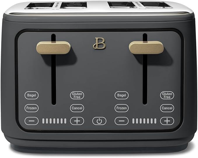 Toaster with Touch Activated Display by Drew BarrymoreExtra-Wide Slots 7 Settings Reheat Functions LED Countdown Timer (Oyster Gray)