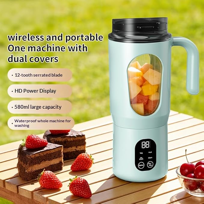 Portable Juicer with LED Display - USB Rechargeable Handheld Juice Blender Plastic Li-Ion Battery-Powered Home JuicerFor Smoothie and Juice Blender with Ice Crush (White)