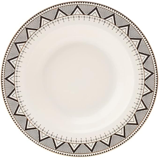 Karaca Globe 24-Piece Dinnerware Set for 6 People - Kitchen Dish Set for Salad Soup Pasta Noodle &amp More - Modern Chic Porcelain Dishware Plate Set (White with Black Triangle Design)