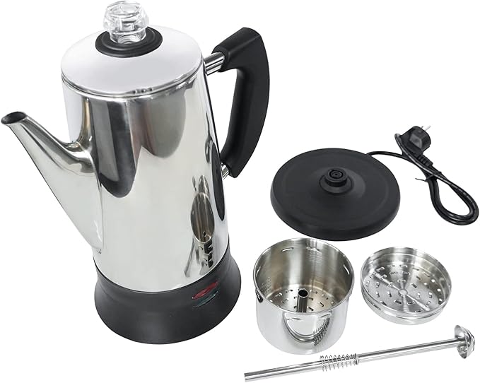 SOTECH Percolator Coffee Pot Electric Maker with Cool Touch Handle Clear Brew Progress Knob(12 Cup)