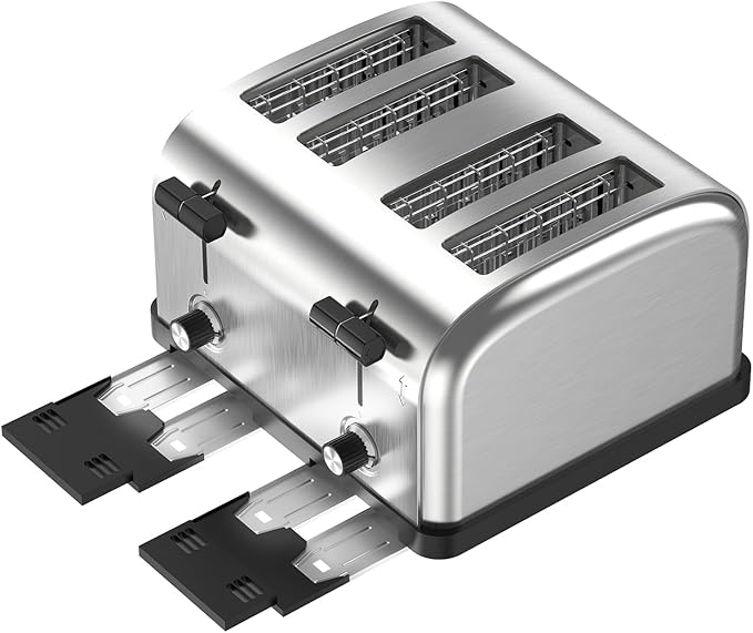 1800W Commercial Grade 4-Slice Pop Up Toaster -Stainless Steel 6-Browning Settings for Bread with Removable Crumb Tray for Bagel Bread English Muffins Waffles (Commercial &amp Home Use)