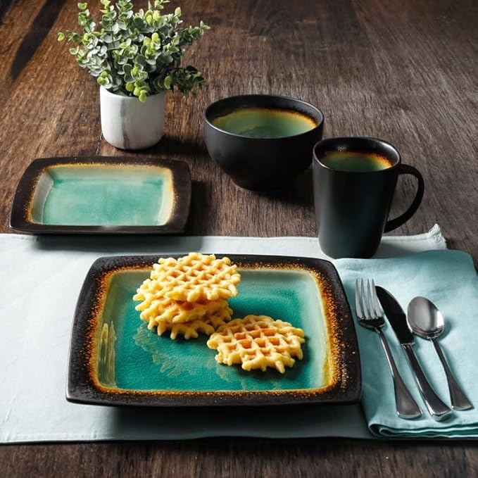 16-Piece Dinnerware Set Turquoise Dish and Bowl Set Dish and Cup Set Centerpiece