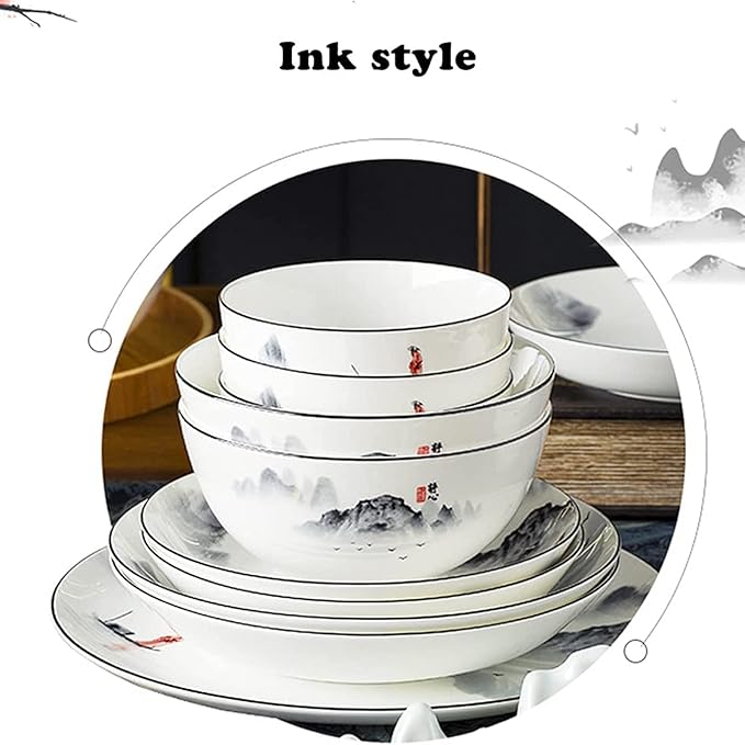 Bone China Dinnerwares Set 56 Piece Elegant Ceramic Plates and Bowls Sets Glaze Stoneware Dishes Set for Kitchen Dining Service for 10