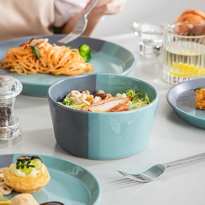 12 Piece Embossed Stoneware Tableware Set with Dinner Dessert Plate Soup Bowl Mug Service for 4ons