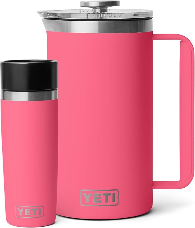 YETI Rambler 34 oz. French Press Coffee Maker (1) 16 oz Travel Bottle Stainless Steel Tropical Pink