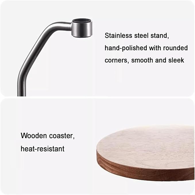 Pour Over Coffee Maker Glass Coffee Tea Brewer Pour Over Coffee Maker Glass 600 Ml with Stainless Steel Stand and Coaster Drip Filter Cup for Home or Office Makes 2-4 Cups.