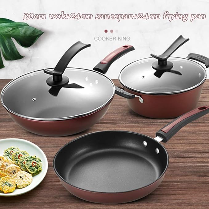 Cooking Pot Pots and PansDie-Cast Aluminum Non Stick Cookware SetsTower Induction Multifunctional Cooking Frying Pan Pots with Glass Lid and Bakelite Handles3PCS
