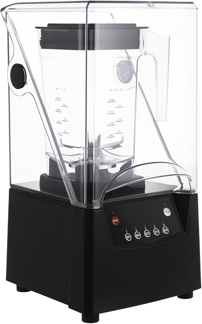 Commercial Blender with Soundproof Cover 2600W 0.48Gal Automatic Countertop Blender with 5 Time Settings 23000r/Min High Speed Smoothie Maker Fruit Food Mixer for Milk Juicer