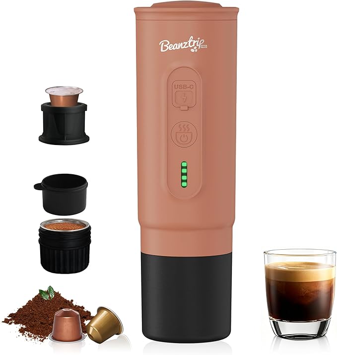 H02PRO Travel Coffee Maker Portable Espresso Machine for Camping 20 Bar Mini Coffee Maker Compatible with NS Capsule &amp Ground Coffee Battery Operated Self-heating Car Coffee Machines for Travel