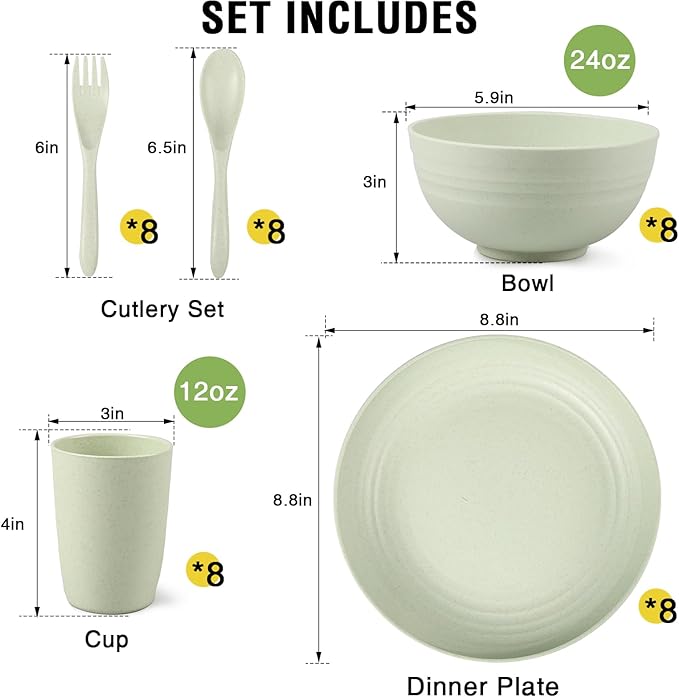 shopwithgreen Wheat Straw Dinnerware Sets for 8 40 PCS Unbreakable Plates and Bowls Sets Reusable Dinner Dishes Set Bowls CupsPlates for Camping Kitchen RV DormDishwasher Microwave Safe