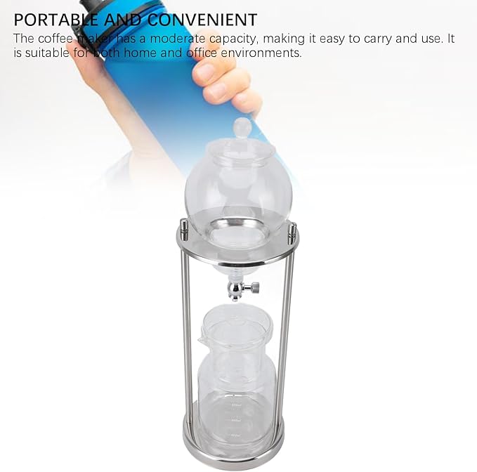 Alomejor 600ml Cold Brew Tower with Ice Coffee Drip Machine Heat Glass Stainless Steel for Home and Office Use