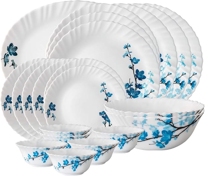 Larah By Borosil Mimosa Opalware Dinner Set 21-Pieces White
