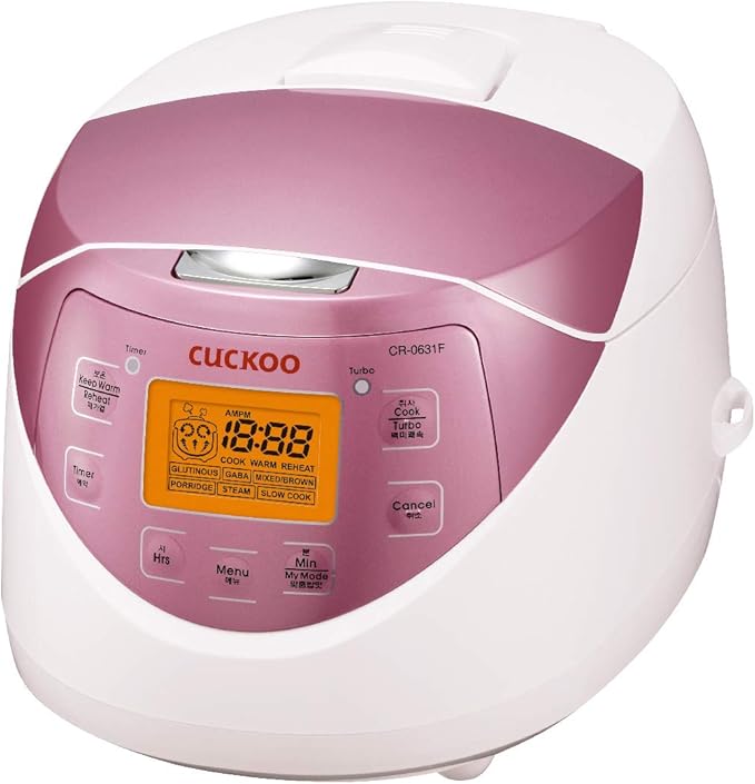 CUCKOO Micom Rice Cooker 6 Cup Uncooked / 12 Cup Cooked Korean Fuzzy Logic Rice Cooker with Delay Timer &amp Keep Warm Setting Versatile Food Steamer with Non-Stick Inner Pot Pink (CR-0631F)