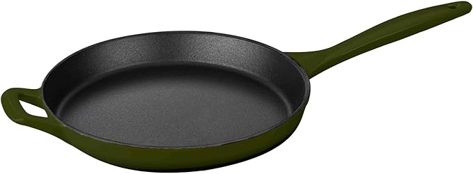 La Cuisine Piece Enameled Cast Iron 5 pc Set Pro Range 3.75QT Saute 6.5QT Round w/lid 10 Fry Pan-Green Olive (LC2650MB)