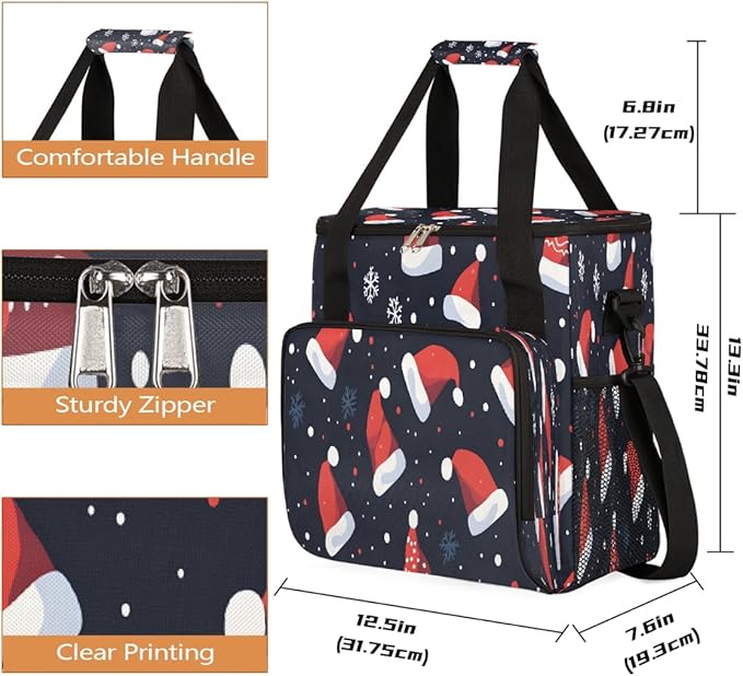 Christmas (703) Coffee Maker Carring Bag Travel Carrying Storage Tote Bag Compatible with Keurig K-Mini or K-Mini Plus Portable Single Serve Coffee Brewer Case with Pockets for K-cup Pods