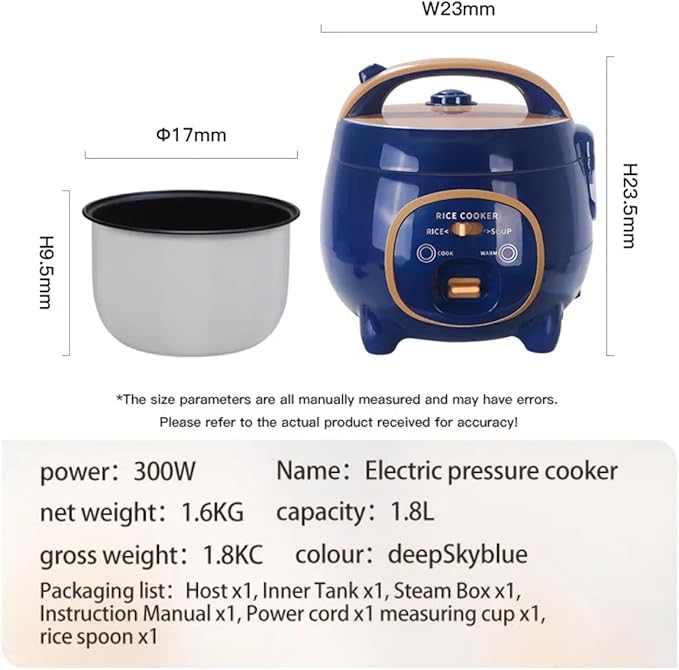 1.8L Mini Electric Pressure Rice Cooker with Steamer Basket300W Multi-Functional Rice Maker with Nonstick Inner PotKeep WarmEasy Clean for Small KitchenOfficeDorm1-2 People