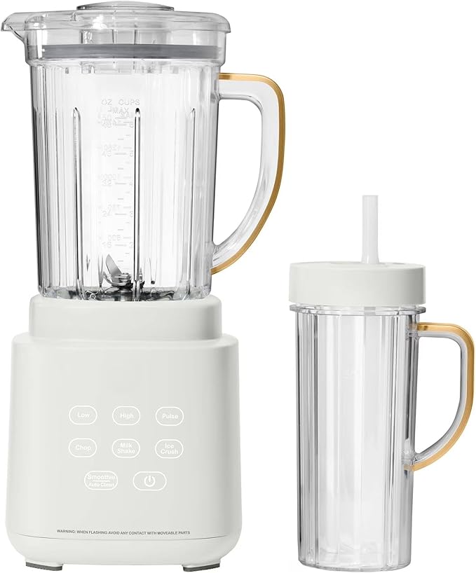 High Power Countertop Blender System with Multiple Speeds Ice Crushing Smoothie and Chopping Functions 50 oz Jar and 20 oz Single Serve Cup (White Icing)