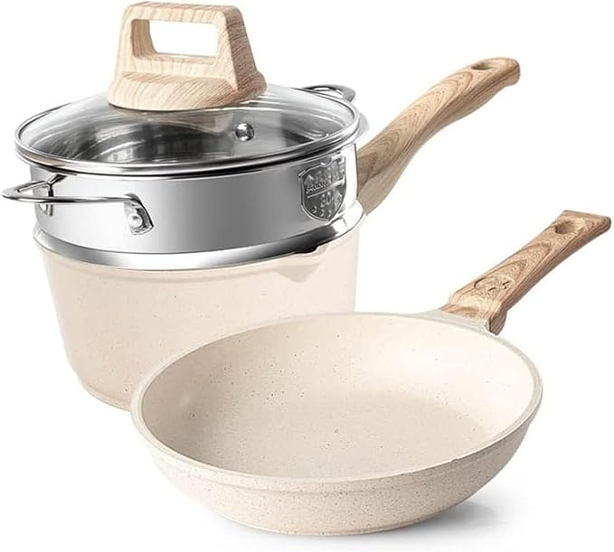 Non-Stick Cookware Set Aluminum Alloy Pots and Pans with Glass Lid Gas &amp Induction Compatible