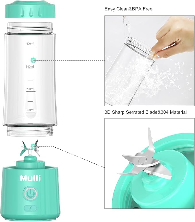Mulli Portable BlenderUSB Rechargeable Personal Mixer for Smoothie and Shakes Mini Blender with Six Blades for Baby FoodTravelGym(Update)