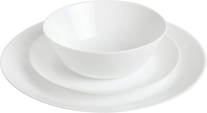Gibson Home Ultra 18 Piece Break and Chip Resistant Dinnerware Plates and Bowls Set Round: Service for 6 Opal Glass White