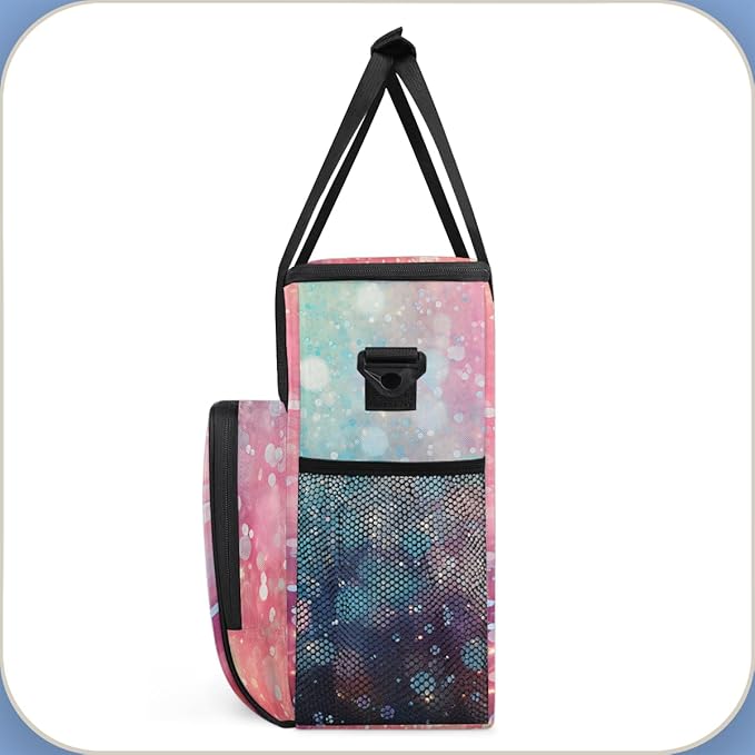 Glitter Coffee Maker Carrying Bag Blue &amp Pink Portable Travel Storage Tote Bag Compatible with K-Mini or K-Mini Plus Single Serve Coffee Brewer Carrying Case with Multiple Pockets &amp Shoulder